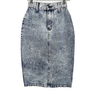 Vintage 80s Helium Blue Jean Pencil Skirt Light Acid Wash 24" Waist